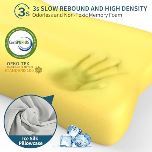 Cervical Neck Pillow for Pain Relief, Contour Memory Foam Pillows Ergonomic Pillow Orthopedic Cooling Pillow Bed Pillow Neck Support for Side Back Stomach Sleepers(Grey&Blue) - Image 4