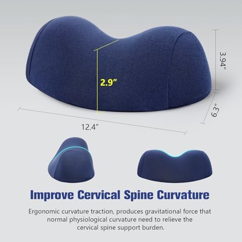COMFYTHERA Small Neck Stretcher Pillow for Pain Relief, Soft Cervical Traction Device Neck Mild Support Pillow Memory Foam Cervical Neck Orthopedic Pillow for Tension Muscle Relax Relief (Dark Blue) - Image 4