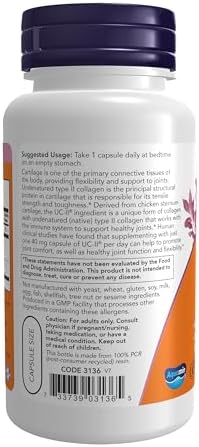 NOW Foods Supplements, UC-II Type II Collagen with Undenatured Type II Collagen, 120 Veg Capsules - Image 3