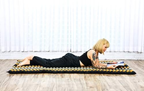 Leewadee - Kapok Roll Mat – Handcrafted Folding Sleep & Relaxation Mattress from Thailand, Ideal as Guest Bed, Camping Mat, Yoga Mat or Traditional Futon, 75 x 39 inches, Black Orange - Image 5