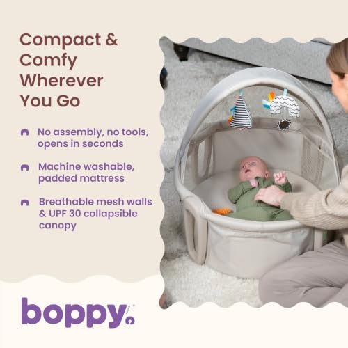 Boppy Cozy Cabana Portable Bassinet, Easy Baby Travel Bed, Sun Shade, 0-5m - Image 3