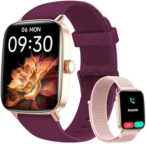 Smart Watch for Women Men, 1.85" HD AMOLED Fitness Tracker (Answer/Call) with 24/7 Heart Rate/Sleep/SpO2 Monitor for iPhone & Android, 120+ Sports Modes Smartwatch with IP68 Waterproof, 2 Bands by Tensky