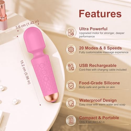 Upgraded Handheld Massager Cordless Rechargeable with 20 Patterns 8 Speeds, Premium Silicone Light Pink Mini Massager Tool Device for Whole Body Muscle Relaxation and Stress Relieve - Image 7