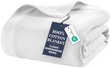LANE LINEN Queen Size Blankets for Bed, 100% Cotton Herringbone Weave by LaneLinen