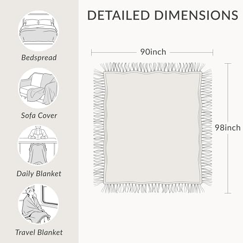 Boho Throw Blanket for Bed 90”x98”, 100% Cotton Blanket for Couch Sofa - Image 3