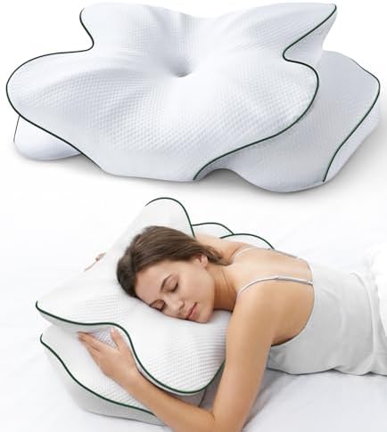 AZBESTPRO Memory Foam Cervical Pillow for Neck Support & Pain Relief, Butterfly Ergonomic Design – 24×15.75×5.7 Inches, Removable 100% Polyester Pillowcase, Suitable for Side & Back Sleepers (Green) by AZBestPro