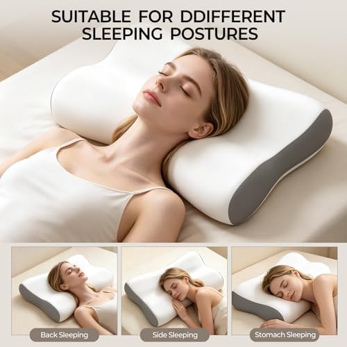 Polovo Cervical Neck Pillow - Ergonomic Side Sleeper Pillow for Pain Relief, Contour Memory Foam Pillows for Deep Sleep, Orthopedic Cooling Pillow Bed Pillow for Side Back Stomach Sleepers(White&Grey) - Image 6