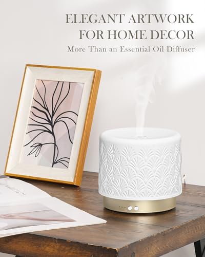 Essential Oil Diffuser - 280ml Ceramic Diffuser for Large Room & Commercial Use, 2.4MHz Aromatherapy Diffuser with Cool Mist Humidifier & Night Light, Ideal for Bedroom, Office, Yoga, Spa, Gifts - Image 6