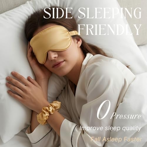 Gold Sleep Eye Mask, Blackout Silk Satin Travel Blindfold Set Women - Image 2