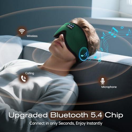 3D Sleep Mask with Bluetooth Headphones, Sleeping Headphones for Side Sleepers, Wireless Music Eye Mask with Ultra-Thin Stereo Speakers for Men, Women, Tech Gifts, Deep Green - Image 5