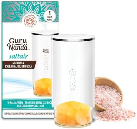 GuruNanda Saltair Lamp Essential Oil Diffuser & Humidifier Aromatherapy Mist with Changing Light - Himalayan Salt - White - 100mL by Gurunanda