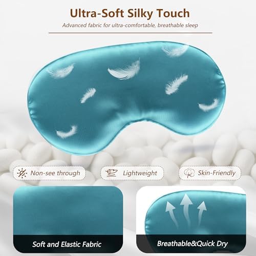 Sleep Mask Silk Eye Mask for Men Sleeping Mask, Adjustable Elastic Strap for Night Shading Sleep Mask, Soft and Comfortable for Both Men and Women (Peacock Blue, 3 Packs) - Image 4