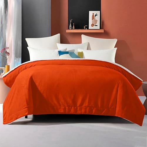 Elegant Comfort Ultra Soft Reversible Flannel Sherpa Blanket - Cozy Silky Fleece Throw for Couch, Bed - Plush Fuzzy Warm Winter Blanket for Gift, King, Orange - Image 4