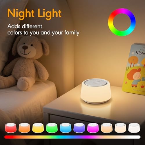 White Noise Machine with Night Light, 30 Soothing Sounds Portable Sound Machine for Baby and Adults, 10 Color Night Light, 5 Timer Options, Memory Function,Compact for Travel (White) - Image 4