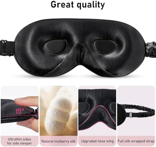 LitBear 100% 22 Momme Mulberry Silk Sleep Mask - 3D Contoured, Black - Image 6