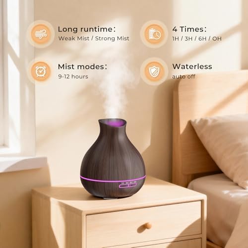 Aromatherapy Essential Oil Diffuser, 550ml Ultrasonic Fragrant Oil Large Room Humidifier, Diffusers for Home with Timer and Waterless Auto-Off, 7 Color LED Lights,Cool Mist Humidifiers - Image 5