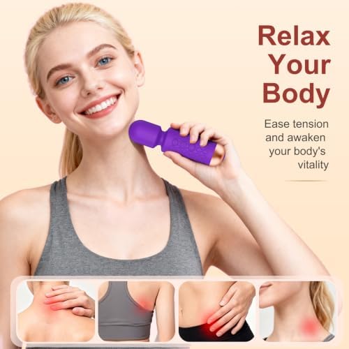 Upgraded Handheld Massager Cordless Rechargeable with 20 Patterns 8 Speeds, Premium Silicone Rose Purple Mini Massager Tool Device for Whole Body Muscle Relaxation and Stress Relieve - Image 5