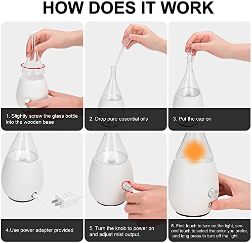 Lychee Essential Oil Diffuser Humidifiers, Quiet Diffuser, Small Aromatherapy Diffuser,7 Colors Light Adjustable with Wood Grain Base for Home Bedroom Office Yoga Nice Gift (White) - Image 3