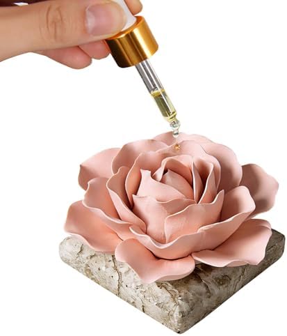 Ceramic Passive Essential Oil Diffuser, Aesthetic Desktop Handmade Flower & Concrete Base, Porcelain Aromatherapy Oils Diffuser for Home, Office, Yoga, Spa Room (Pink Peony) by Unknown