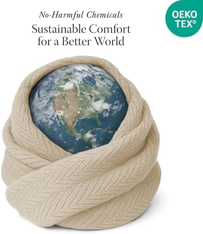 Threadmill Luxury 100% Cotton Queen Herringbone Blanket, Beige - Image 6