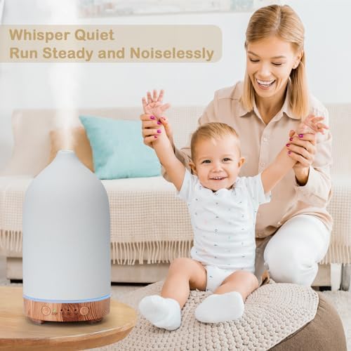 Diffuserlove Ceramic Essential Oil Diffuser 160ML Aromatherapy Diffuser for Home Bedroom Room Cool Mist Humidifier Stone Air Diffusers with Yellow Wood Pattern Base (Size:6.8" H x 3.6" W) - Image 6