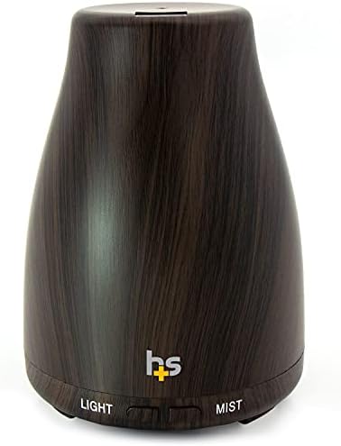 HealthSmart Essential Oil Diffuser, Cool Mist Humidifier and Aromatherapy Diffuser with 150ML Tank Ideal for Small Rooms, Adjustable Timer and Mist Mode, Wood Grain Brown by HealthSmart