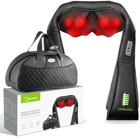 cotsoco Cordless Shiatsu Neck and Shoulder Massager with Heat,Portable Massagers for Neck and Back,3D Deep Tissue Kneading Back Massager for Muscle Pain Relief,Perfect Gifts for Men and Woman by cotsoco