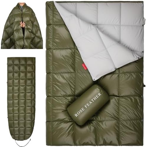 Down Camping Blanket - Lightweight, Packable, Warm & Puffy Outdoor Travel Quilt for Sleep, Hiking, Backpacking, Stadium, Festivals, Water-Resistant Sleeping Bag 55"x79" by ROSEFEATHER