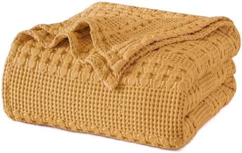 PHF Lightweight 100% Cotton Waffle Blanket for Bed, King, Pumpkin Orange by PHF