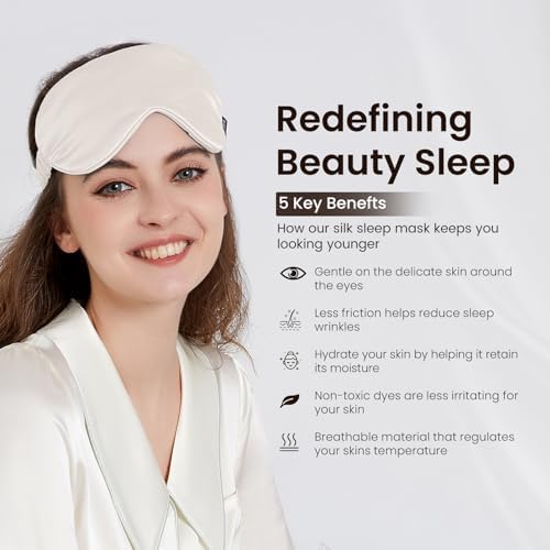 THXSILK Sleep Mask 100% 25 Momme Pure Mulberry Silk Super Smooth Cooling Sleep Eye Mask Blackout for Women/Man/Kids, Eye Cover with Wide Head Strap for Good Night Sleep, White - Image 5
