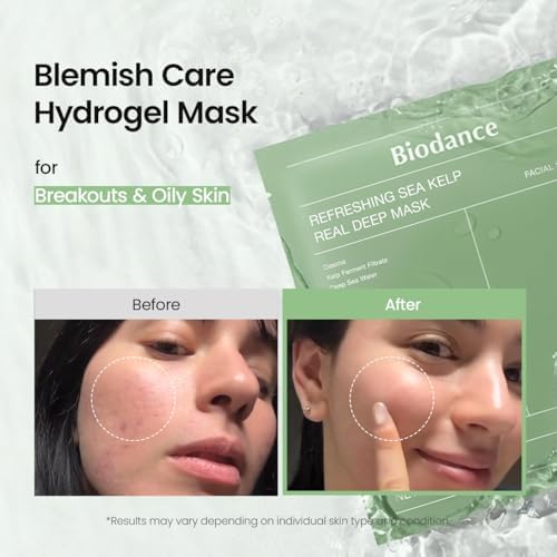 BIODANCE Refreshing Sea kelp Real Deep Mask, Overnight Hydrogel Face Mask, Calming, Oil & Sebum Control, Blemish Care, After Sun Care, Sunburn Relief, Korean Skin Care | 1.19oz(34g) x 4ea (Pack of 4) - Image 3