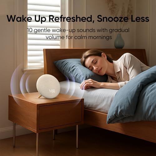 HOUSBAY Alarm Clock Sound Machine with Bluetooth Speaker - Room-Filling Sound, White Noise for Sleeping & Adult, Gentle Wake up Alarm, Cord-Free Use for Bedroom & Office, Oat Beige - Image 4
