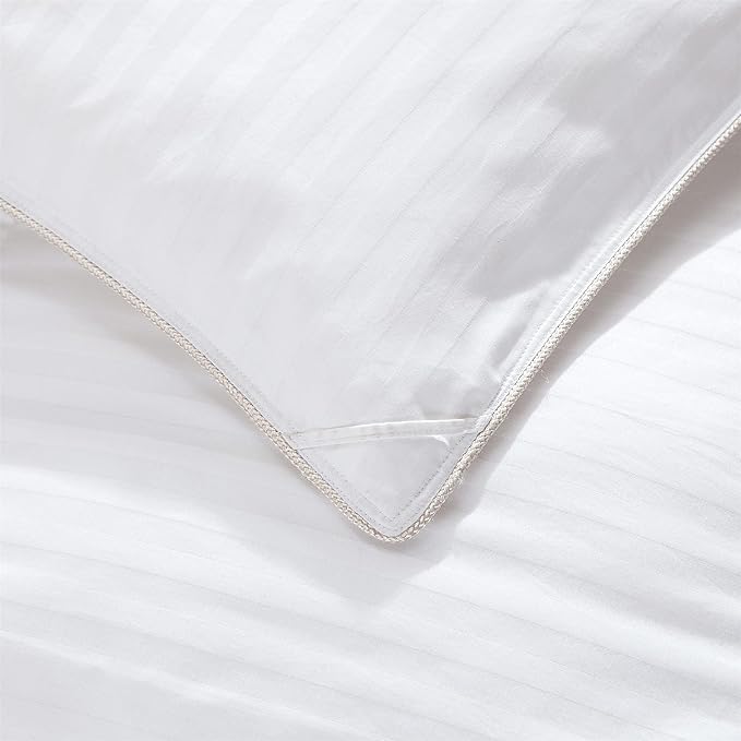 Luxurious All-Season Goose Down Feather Fiber Comforter Duvet Insert, Exquisite Palatial King White Stripe Design, 120" x 98 ", Premium Baffle Box, 100% Cotton Down Proof Fabric, 75 oz. Fill Weight - Image 4