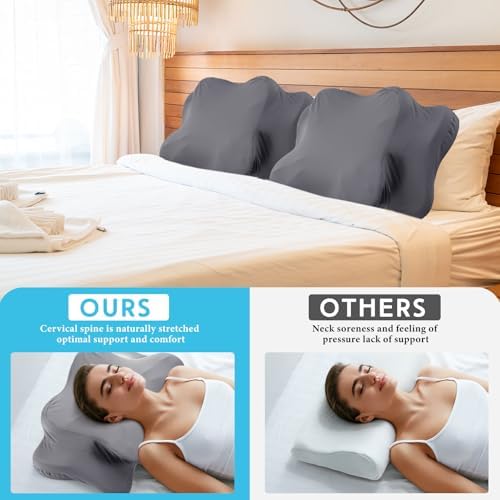 Hahafelt 2 Pcs Cooling Cervical Pillowcase with Zipper (Only Pillowcase) Ergonomic Cervical Neck Pillow Cover Breathable Cool Pillow Case for Side Back Stomach Sleepers(Dark Gray,Standard Size) - Image 5