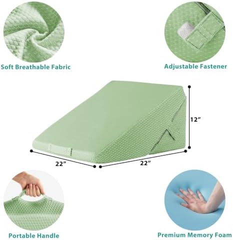 Bedluxe Wedge Pillow for Sleeping, Adjustable 9&12 Inch Foldable Bed Wedge Pillow Set, Orthopedic Memory Foam Triangle Pillows Wedge, 7-in-1 Elevated Pillows for Leg and Back Support, Green - Image 4