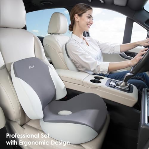 FLORICH Upgraded Ergonomic Memory Foam Car Seat Cushion with Lumbar Support, Non-Slip, Washable Driving Seat Cushion for Back & Sciatica Pain Relief, Large Car Seat Cushion Driver, Office-Gray - Image 5