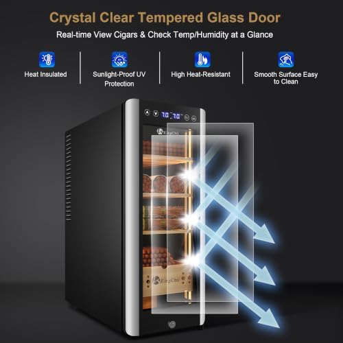 KingChii 35L Electric Cigar Humidors Temperature & Humidity Control Cabinet, Built-in Humidification System with Spanish Cedar Wood Shelves & Drawer Hygrometer for Men Gifts 250 Capacity - Image 4