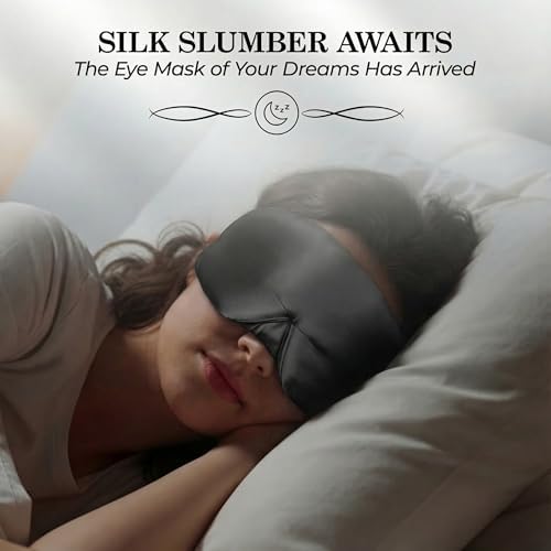 SLEEP SANCTUARY 100% Pure Mulberry Silk Sleep Mask - 22 Momme Light Blocking Hook & Loop Silk Eye Mask for Sleeping - Secure Fit for Side Sleepers, Women & Men - Cloud Soft (Black) - Image 2
