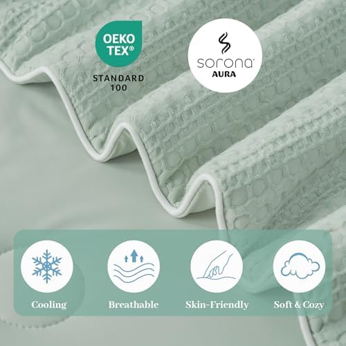 Waffle Cooling Comforter Blanket for Hot Sleepers, Twin Size, Sage Green - Image 5