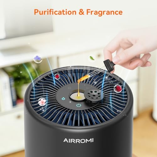 AIRROMI Pets Air Purifier for Home Allergies,Up to 660 ft².HEPA Deodorizing Activated Carbon Filter,With Fragrance Sponge for Better Sleep,Night Light,Pet Dander,Smoke,Odors,Air Cleaner A2002 Black - Image 4
