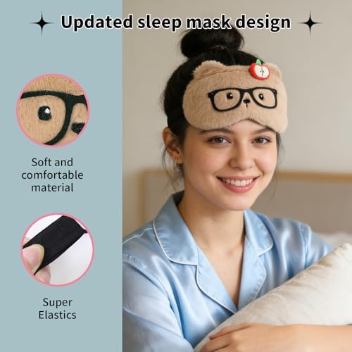 PERFECTSIGHT Sleep Eye Masks, Cute Plush Sleep Eye Cover Lightweight Adjustable Eyeshade Faux Fur Mask Cover for Women Kids Girl Sleep Travel Nap, Glasses Bear - Image 5