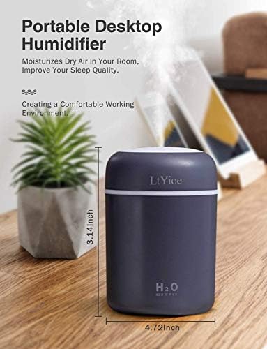 LtYioe Colorful Cool Mini Humidifier, USB Personal Desktop Humidifier for Car, Office Room, Bedroom,etc. Auto Shut-Off, 2 Mist Modes, Super Quiet. (Navy)(Black) - Image 2
