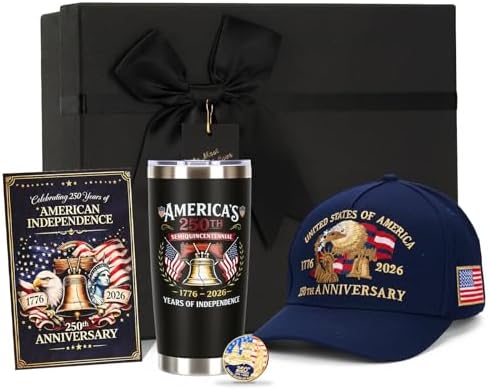 Bafeil 250th Anniversary USA Gift Set - Anniversary Hat & Coin, 20oz Insulated Tumbler & Card - America 250 Merchandise Keepsake for Men Women Collectors, 4th of July & Independence Day Gift 2026 by Bafeil