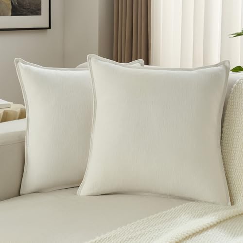 FUTEI Pack of 2 Chenille Throw Pillow Covers 20x20 Inch, Cream by FUTEI