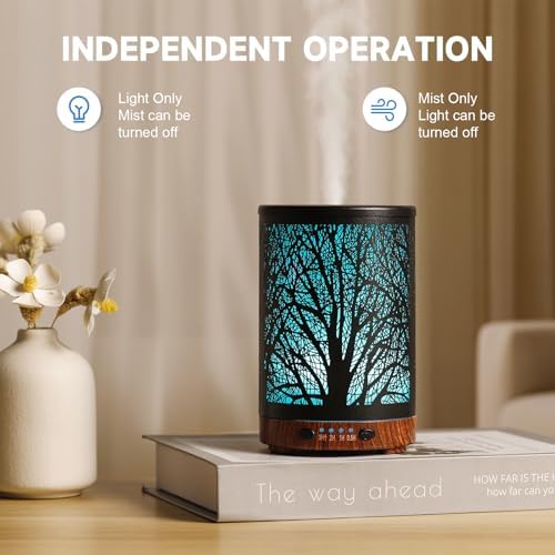 Essential Oil Diffuser 120ML Metal Aromatherapy Diffuser with Timer, Cool Mist Humidifier with Auto Shut-Off & 7 Color Lights for Home Office Spa (Tree) - Image 6