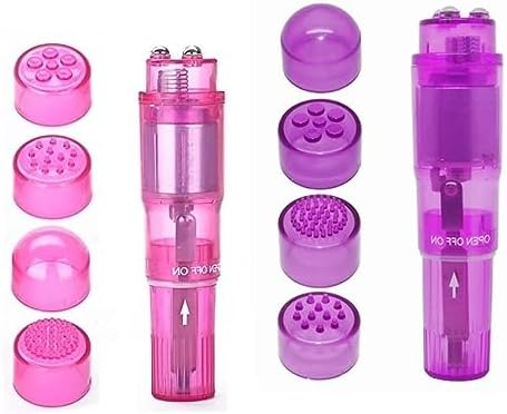 Small Mini Massager Portable Pen for Body Face, Neck, Head,Back Massage with 4 Heads (Pink and Purple) by Finever