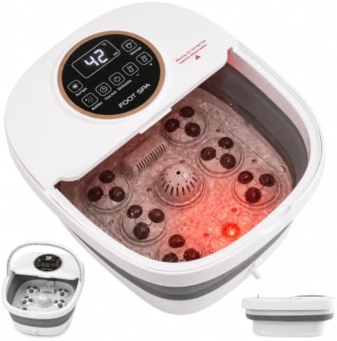 Collapsible Foot Spa Bath Massager with Heat, Automatic Motorized Massage Rollers, Fast PTC Heating, Bubble Jets, LCD Touch Control, 10–60 Min Timer, Epsom Salt Ready, Fits Men’s Size 16 by Unknown
