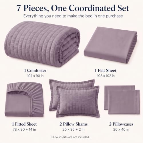 CozyLux King Comforter Set, 7 Pieces Dusty Purple Seersucker Bed in a Bag - Image 2