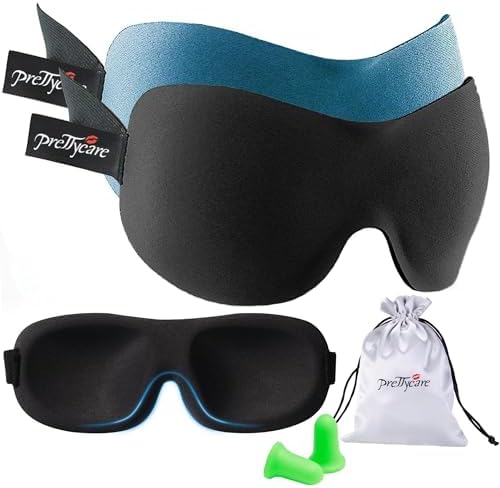 PrettyCare 3D Sleep Mask 2 Pack,Eye Mask for Side Sleeper 3D Contoured Sleeping Mask Blackout Out for Men- Blindfold Airplane with Ear Plugs, Night Masks with Travel Bag (Black&Blue) by PrettyCare