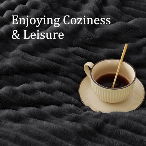 BEDELITE Ribbed King Size Blanket for Bed, Black, 108"x90" - Image 5